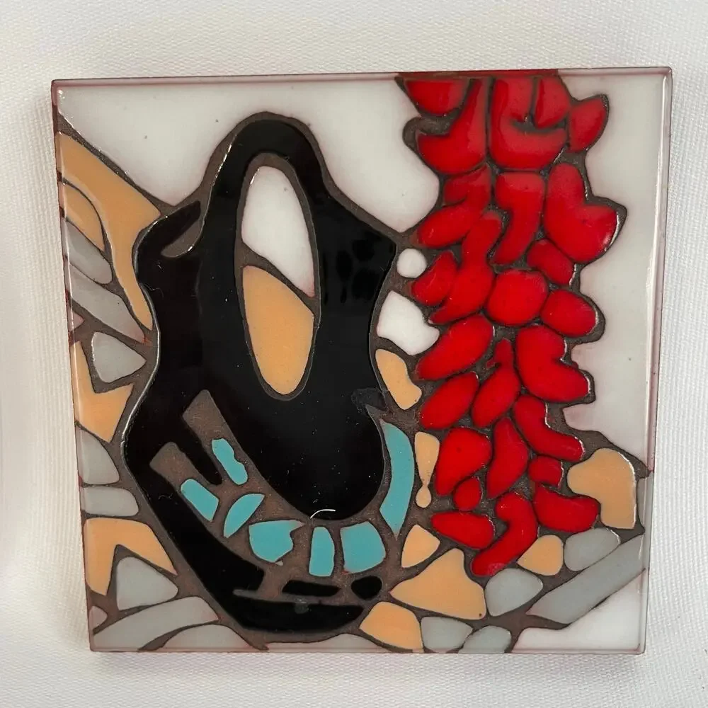 Set of 2 Mag Mor 4x4 Handpainted Vintage Chili Art Tiles Santa Fe NM Made in USA - Picture 7 of 9